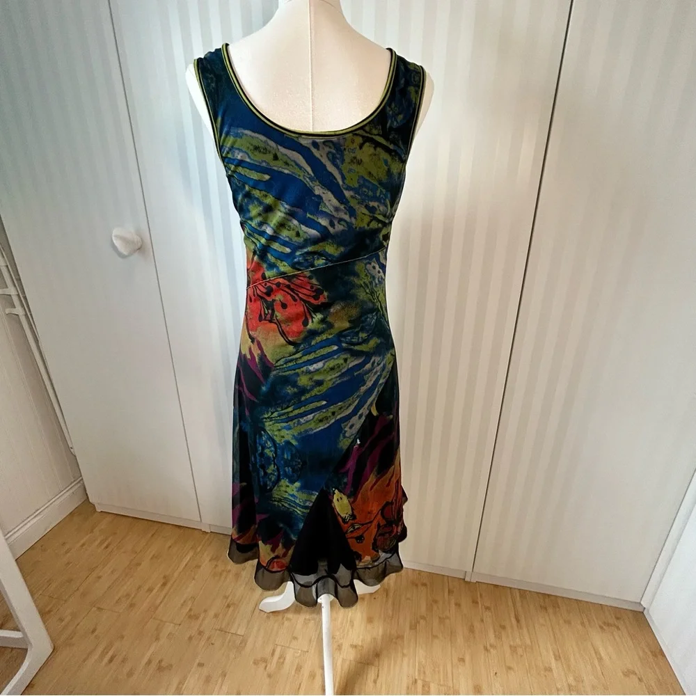 Jane & John black blue orange green abstract lined comfortable dress Size M - Picture 2 of 9